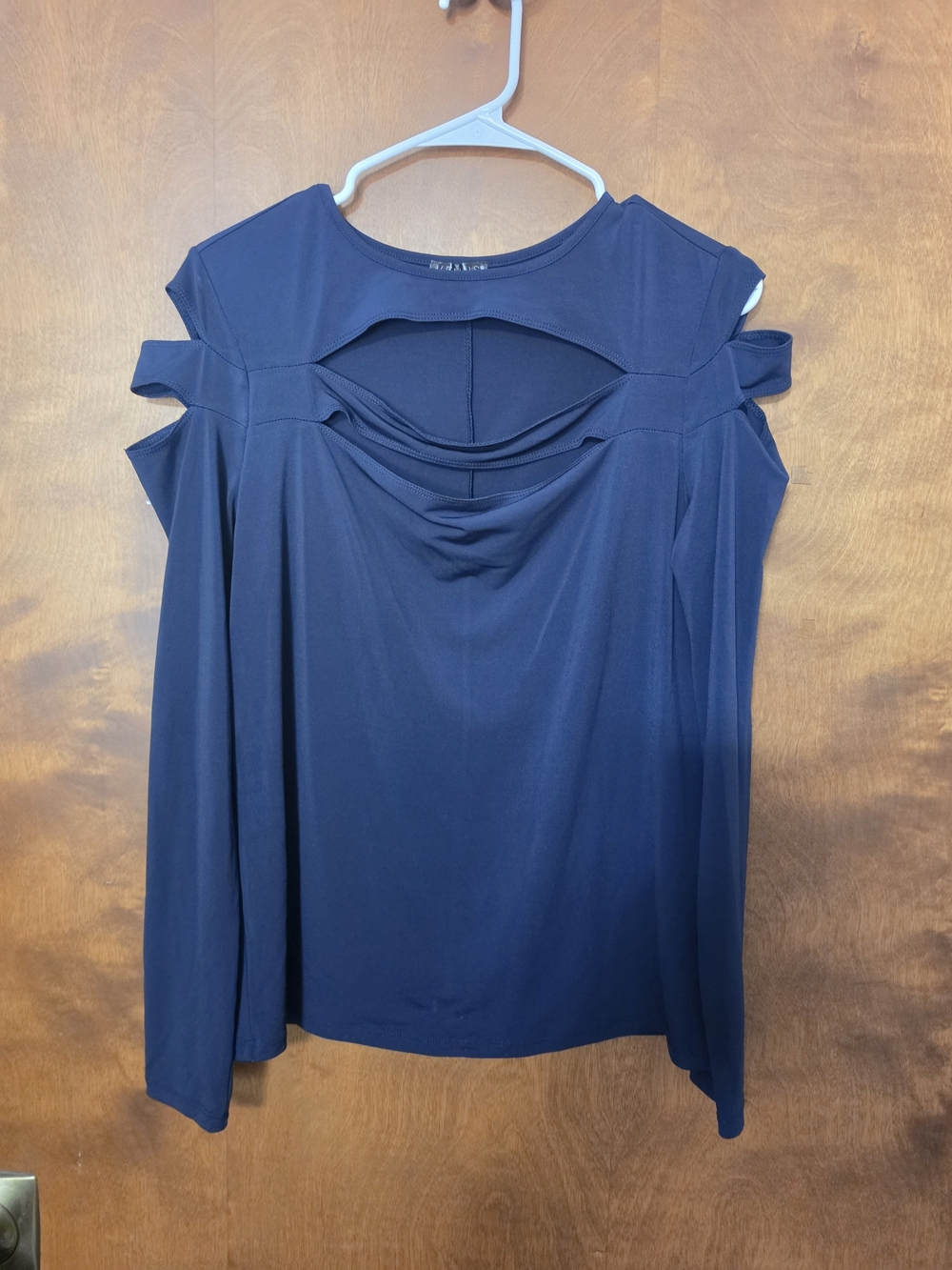 Navy Cold-Shoulder Cut Front Women’s Top